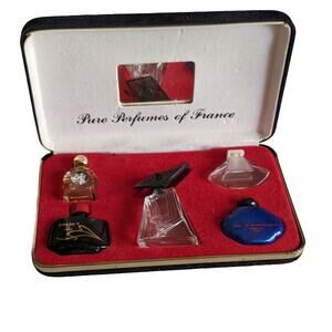 Vintage Mini Pure Perfumes Of France Bottle Velvet Case Set 5 Empty Art Deco